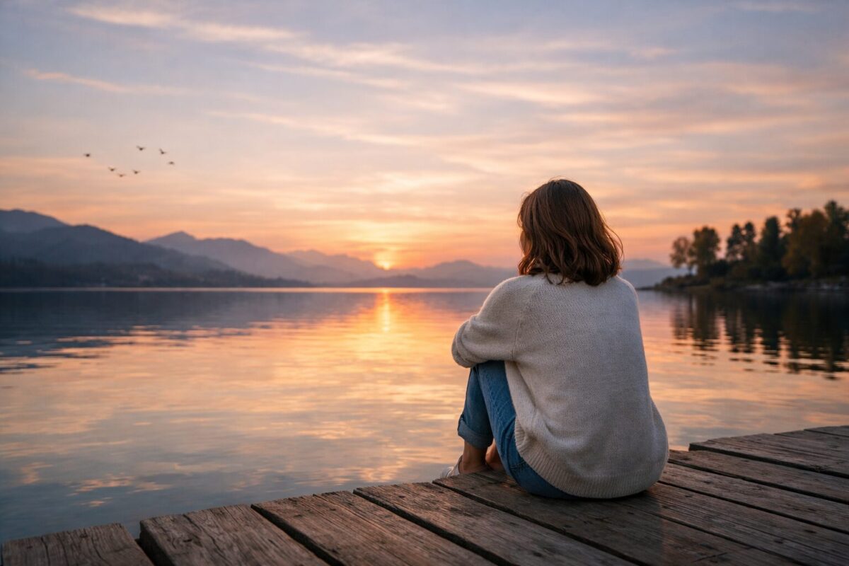 湖を見つめながら一人で座る女性の後ろ姿 ― 嫌われることへの不安と静かな内省