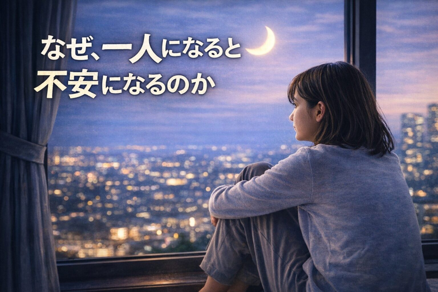一人になると不安になる理由を表す夜の窓辺の女性のイメージ