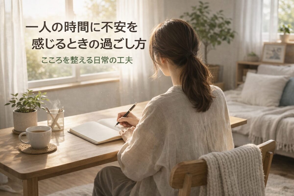 一人の時間に不安を感じる女性が、部屋でノートに気持ちを整理している様子
