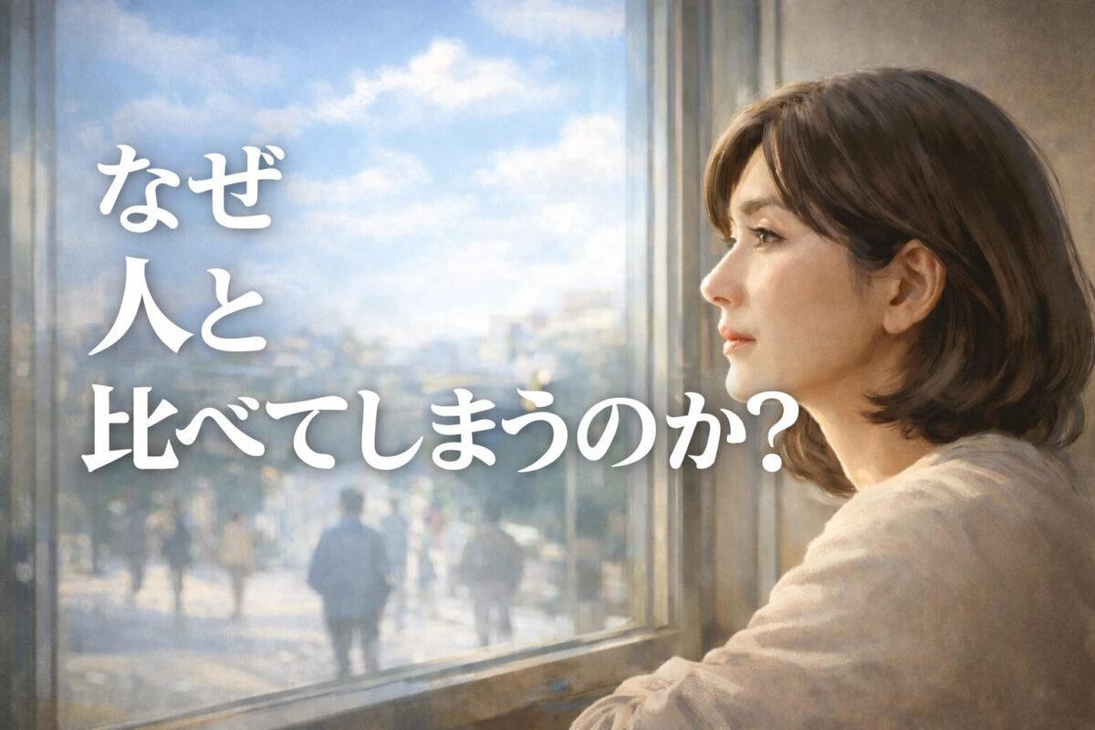 人と比べてしまう理由を考える女性のイメージ
