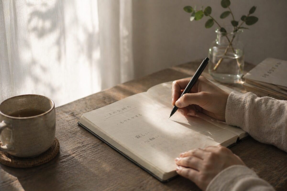 ノートに感情を書き出して心を整えるイメージ